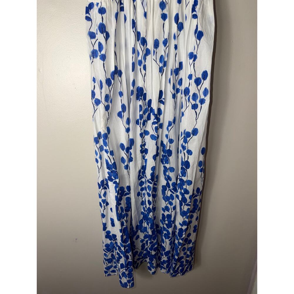 NWT RO'S GARDEN DRESS FANNY LONG MAXI BLUE LEAF 100% COTTON BEACH MILKMAID BOHO - Picture 12 of 12